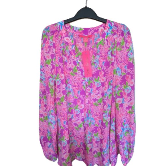 NWT Lilly Pulitzer Elsa Silk Blouse Top Amethyst Moms the World Size XL - Picture 3 of 8